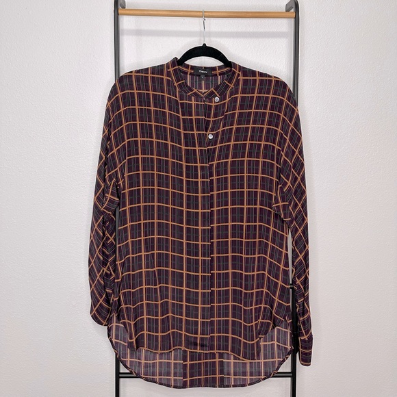 THEORY 100% Silk Dolman York Plaid Purple Multi Blouse, size small, like new - Picture 1 of 6